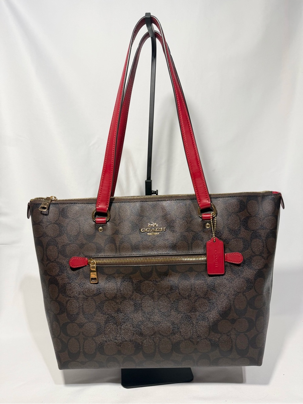 Coach Signature Canvas Tote with Red Leather Trim